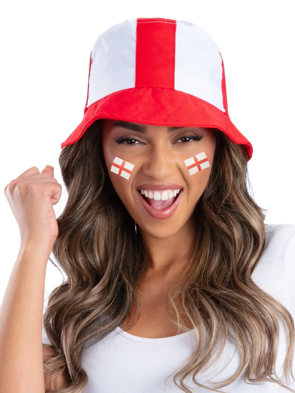 Smiffys England cappello bucket tifoso rosso bianco