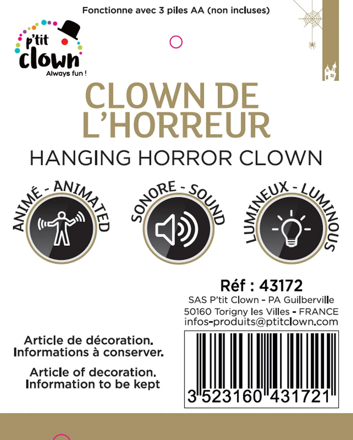 P'tit Clown 43172 clown animato 60 cm