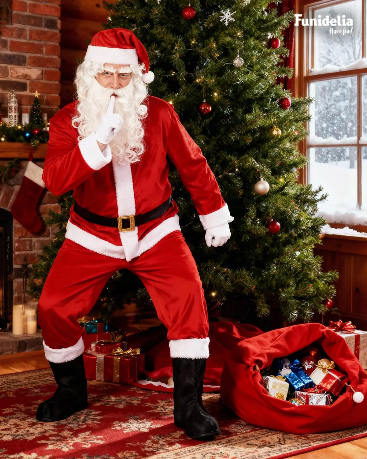 Funidelia Babbo Natale Deluxe costume uomo L rosso accessori