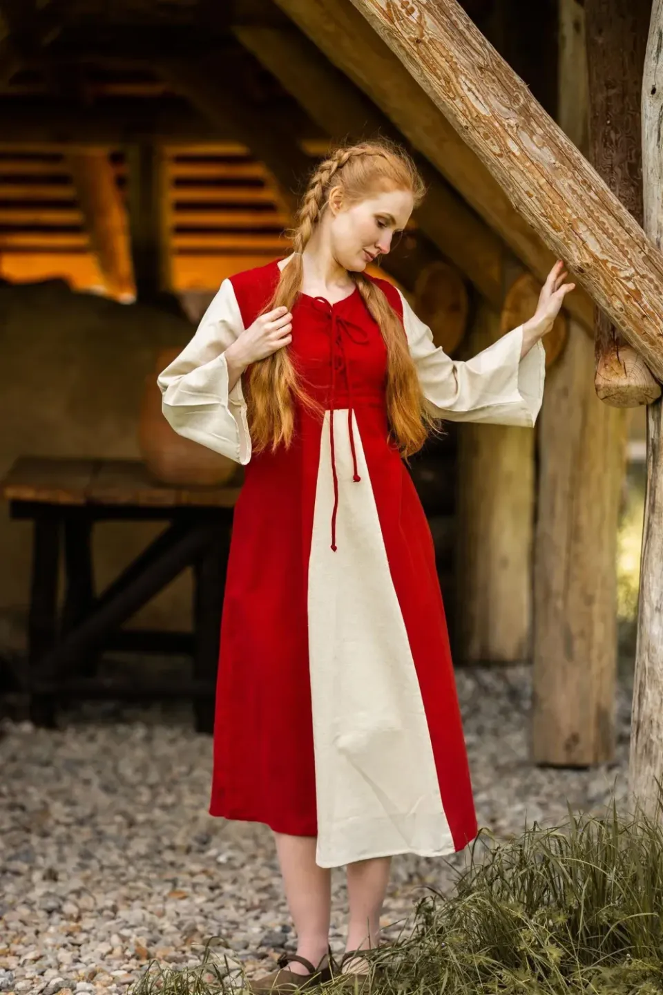 La Bottega di Merlino Elsa Abito Medievale Rosso Naturale Cotone
