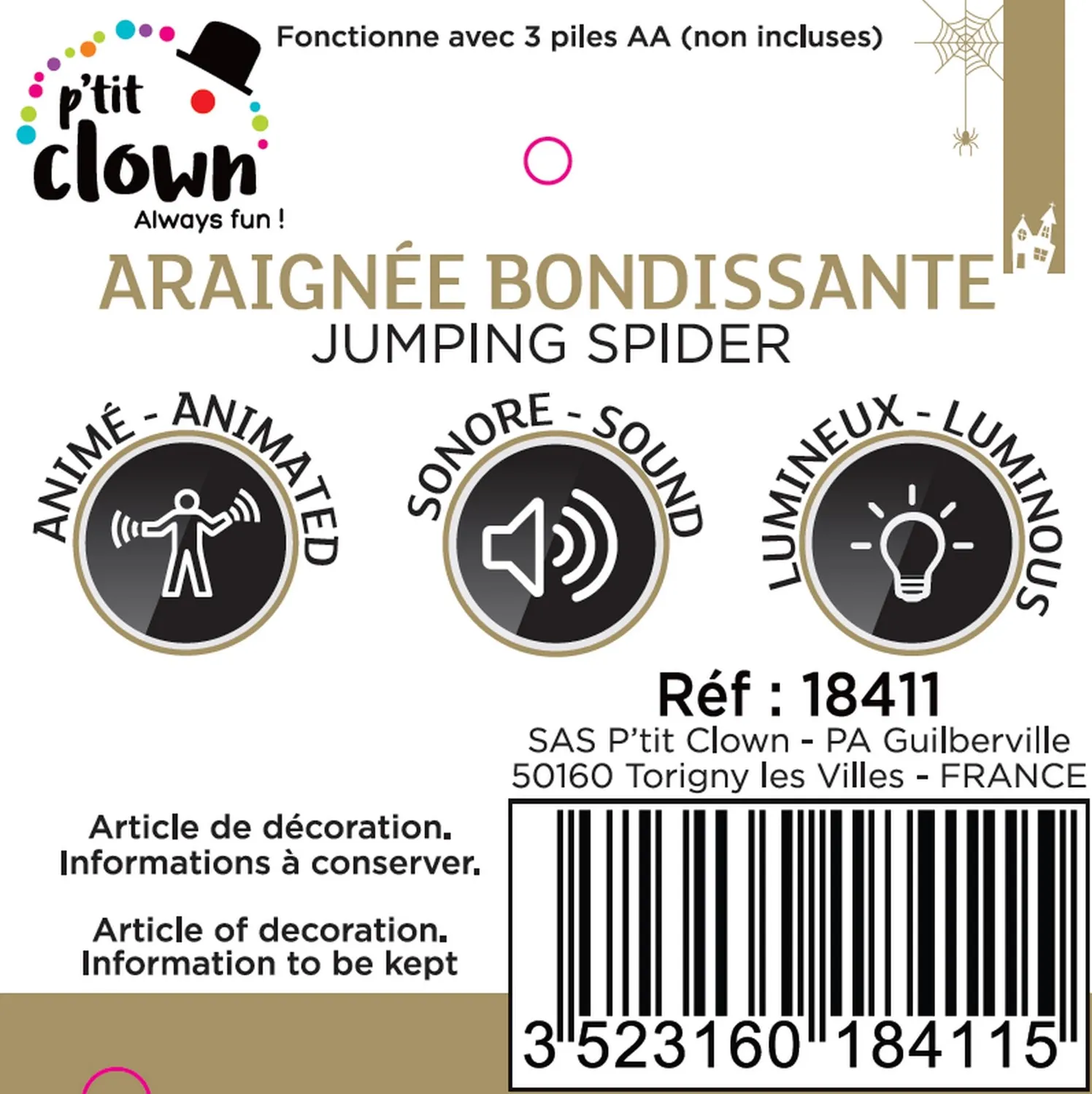 P'tit Clown ragno animato saltellante Halloween