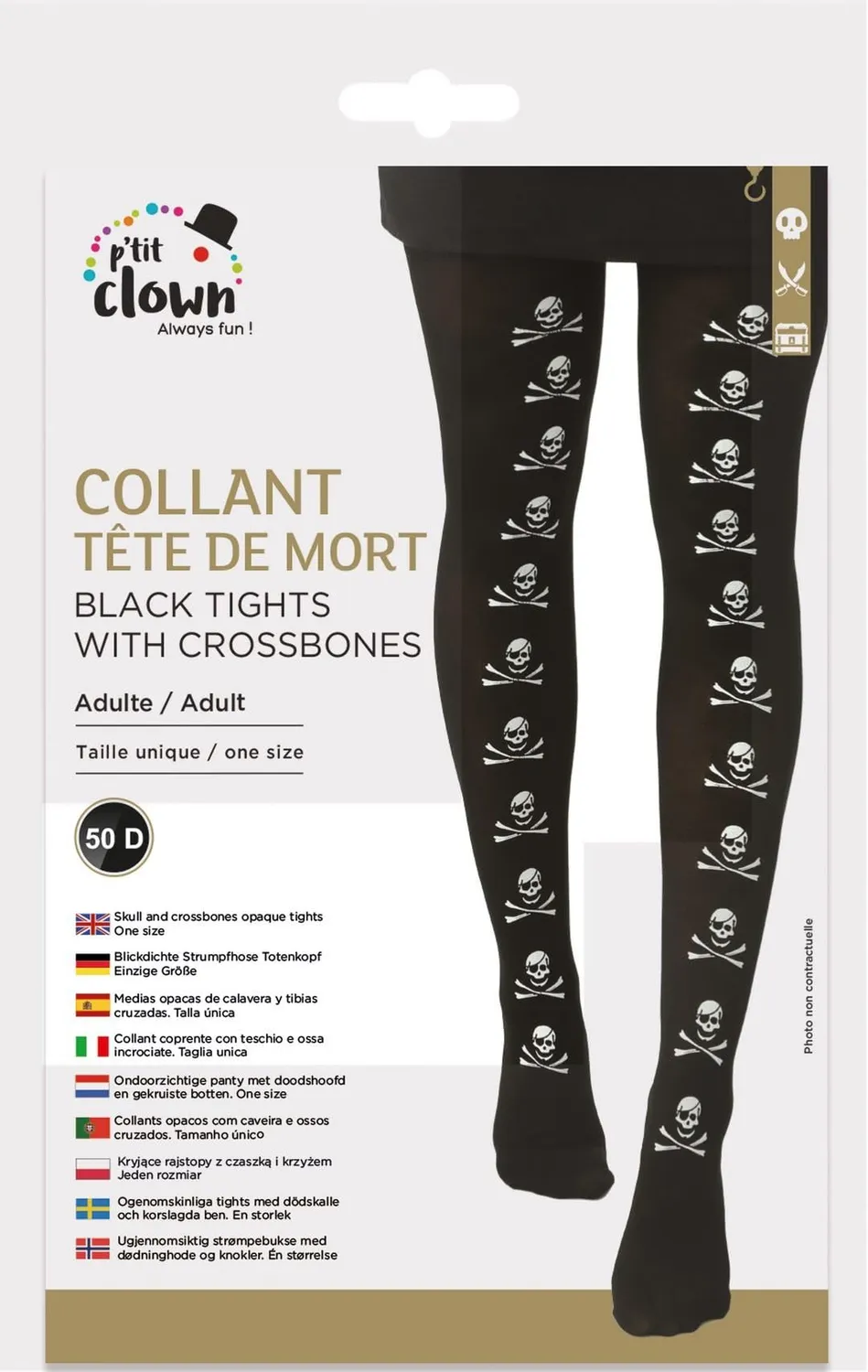 P'tit Clown collant Halloween donna scheletro elastico
