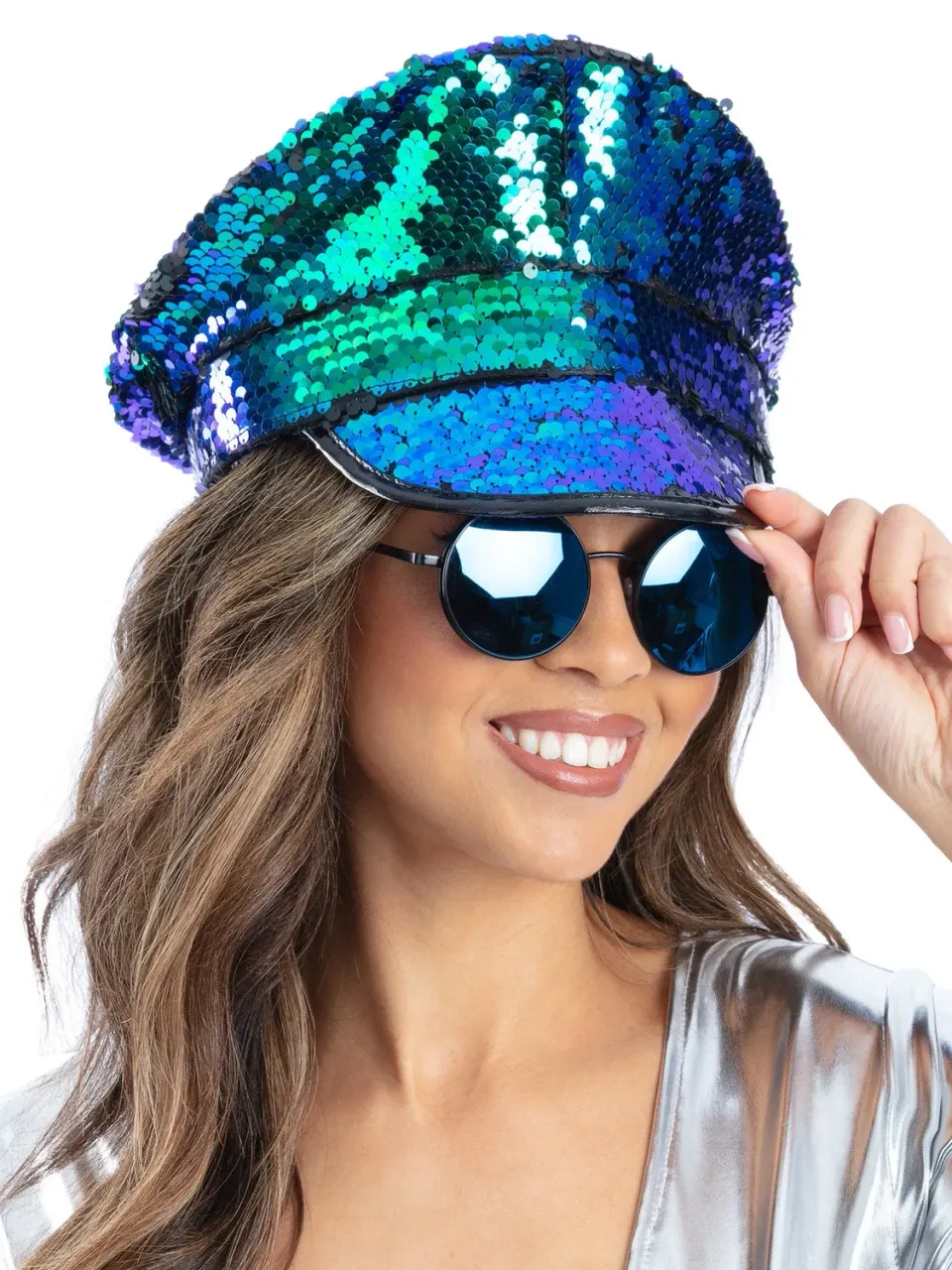 Smiffys cappello capitano paillettes verde blu adulto