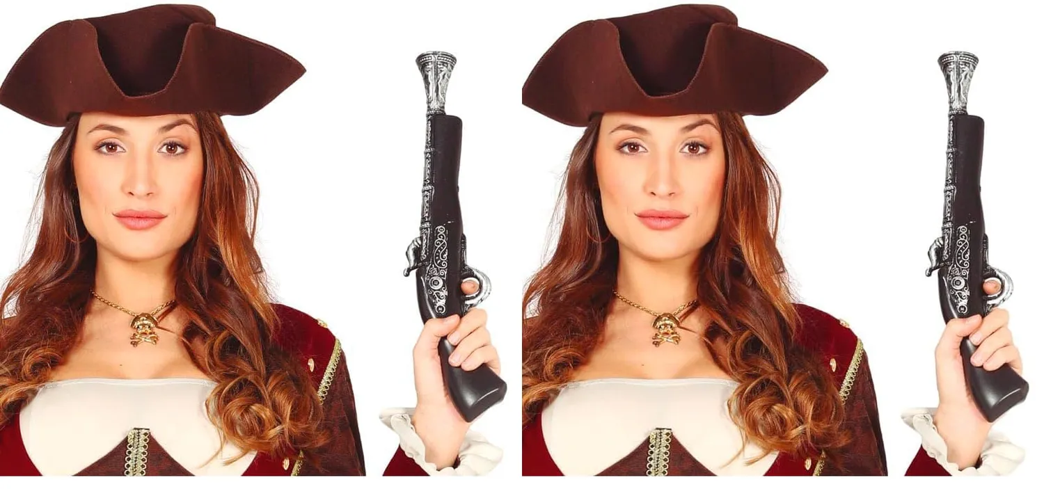 Guirca pistola trabucco pirata 42 cm marrone argento