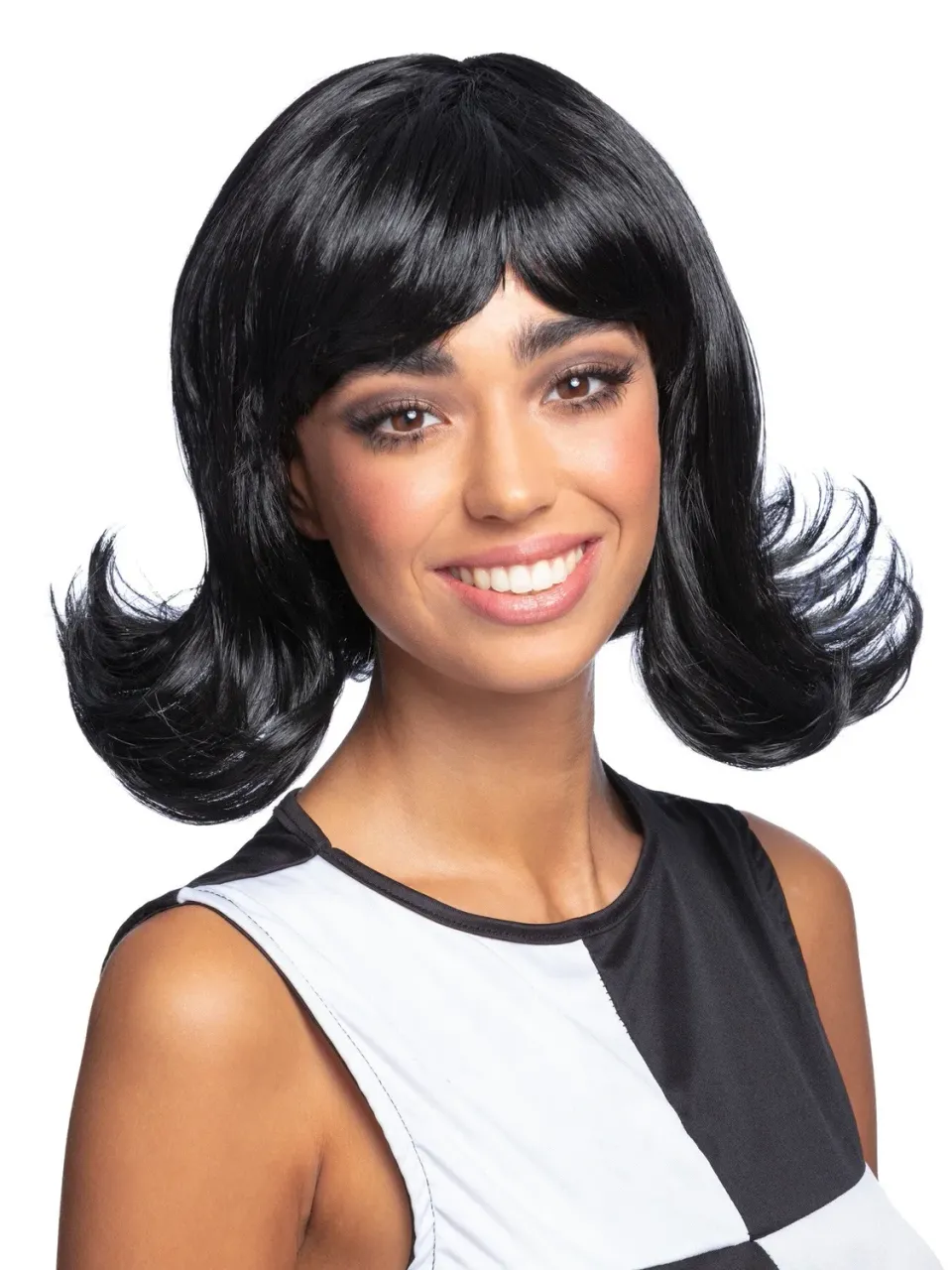 Smiffys 60s Flick-Up parrucca nera anni 60 con frangia