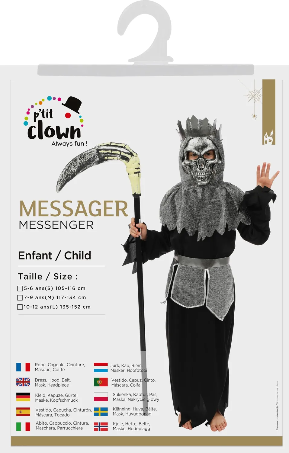 P'tit Clown costume messaggero morte bambino 10-12 anni