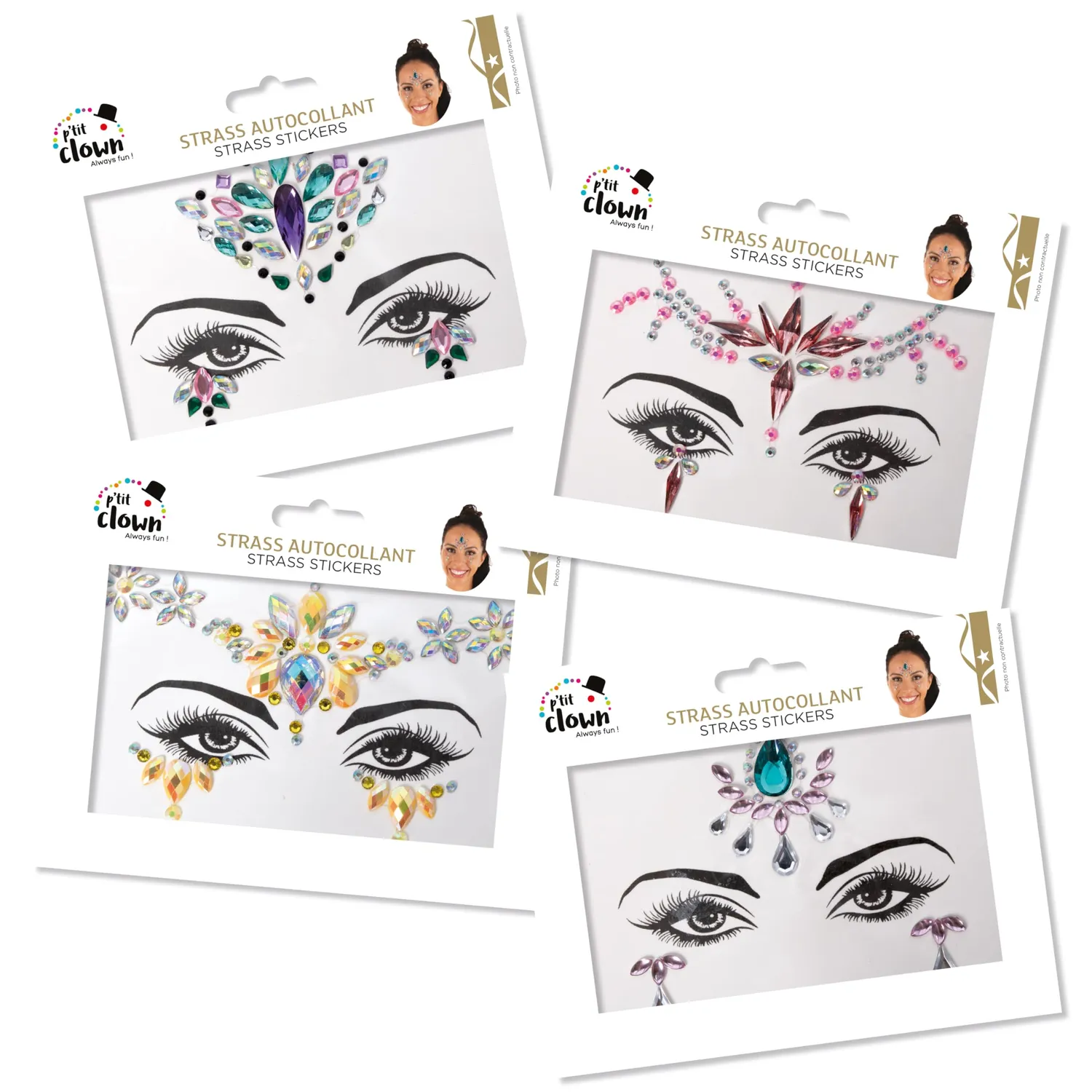 P'tit Clown IV strass adesivi viso modello casuale