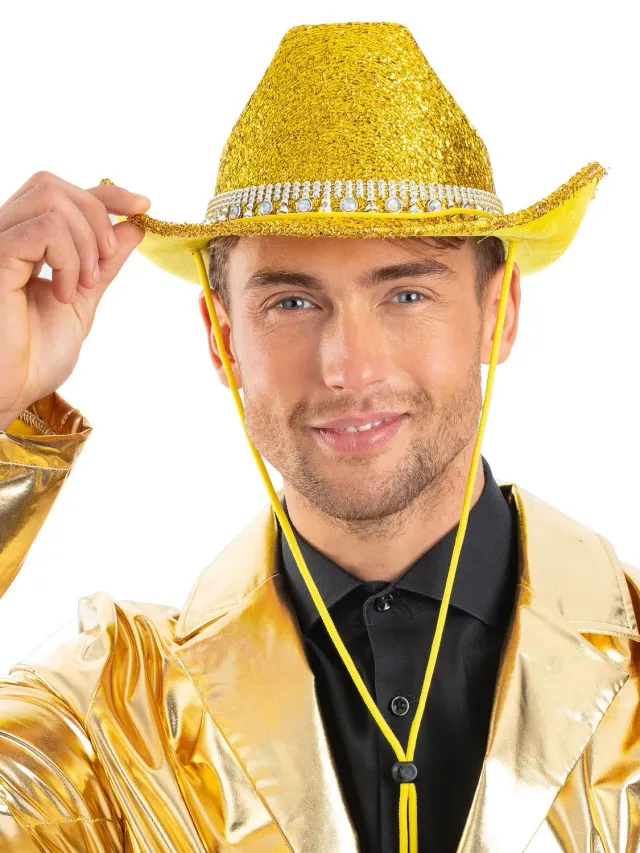 Smiffys Gold Bling cappello cowboy oro strass