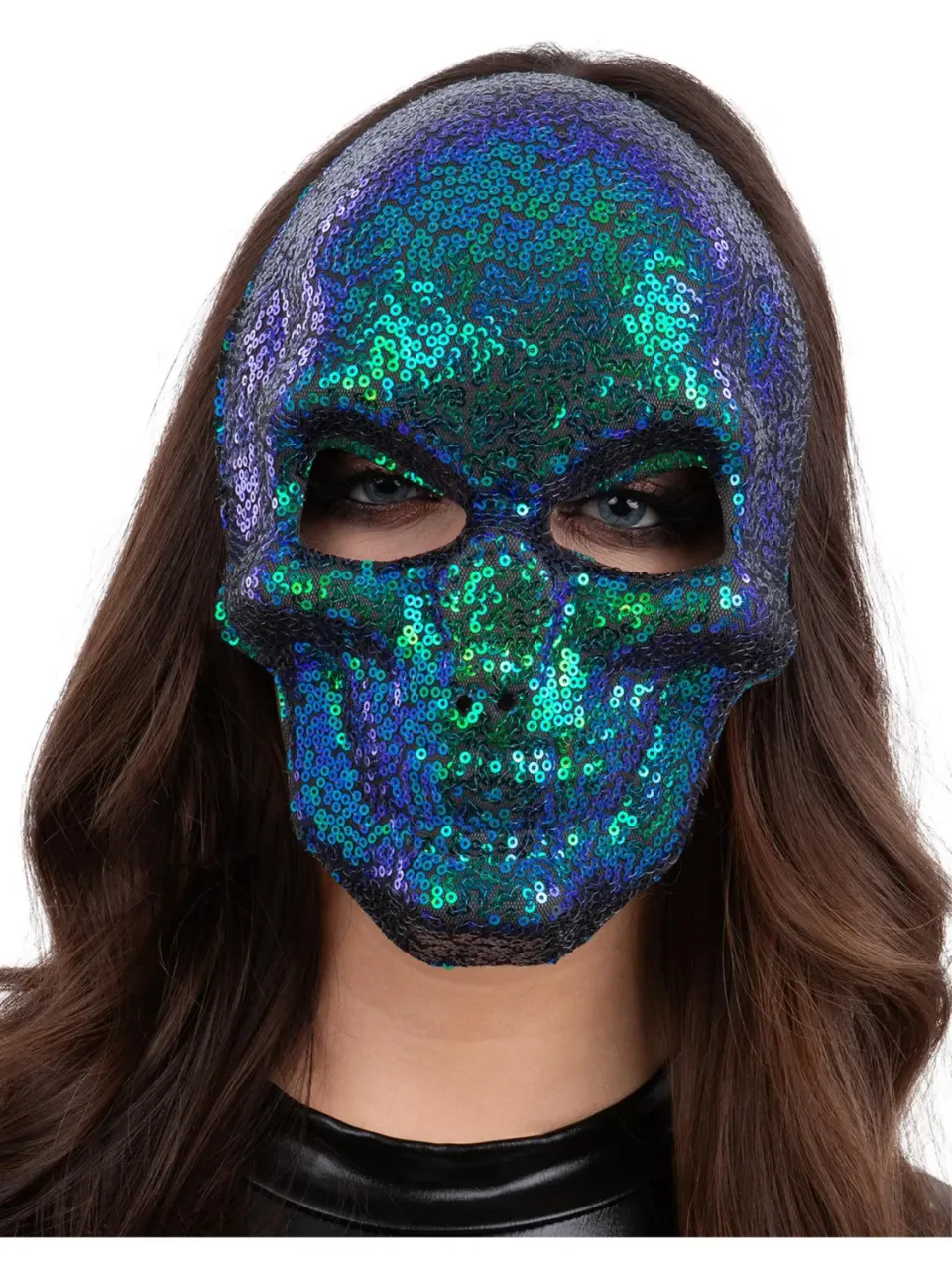 Smiffys maschera teschio paillettes blu verde adulto