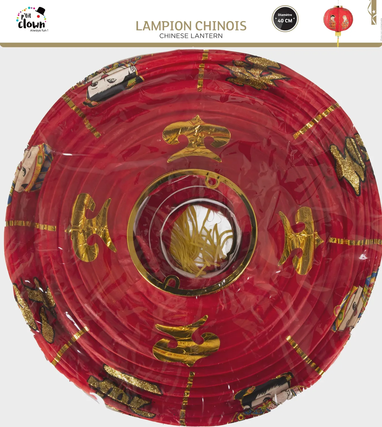P'tit Clown lampione cinese carta 40 cm rosso