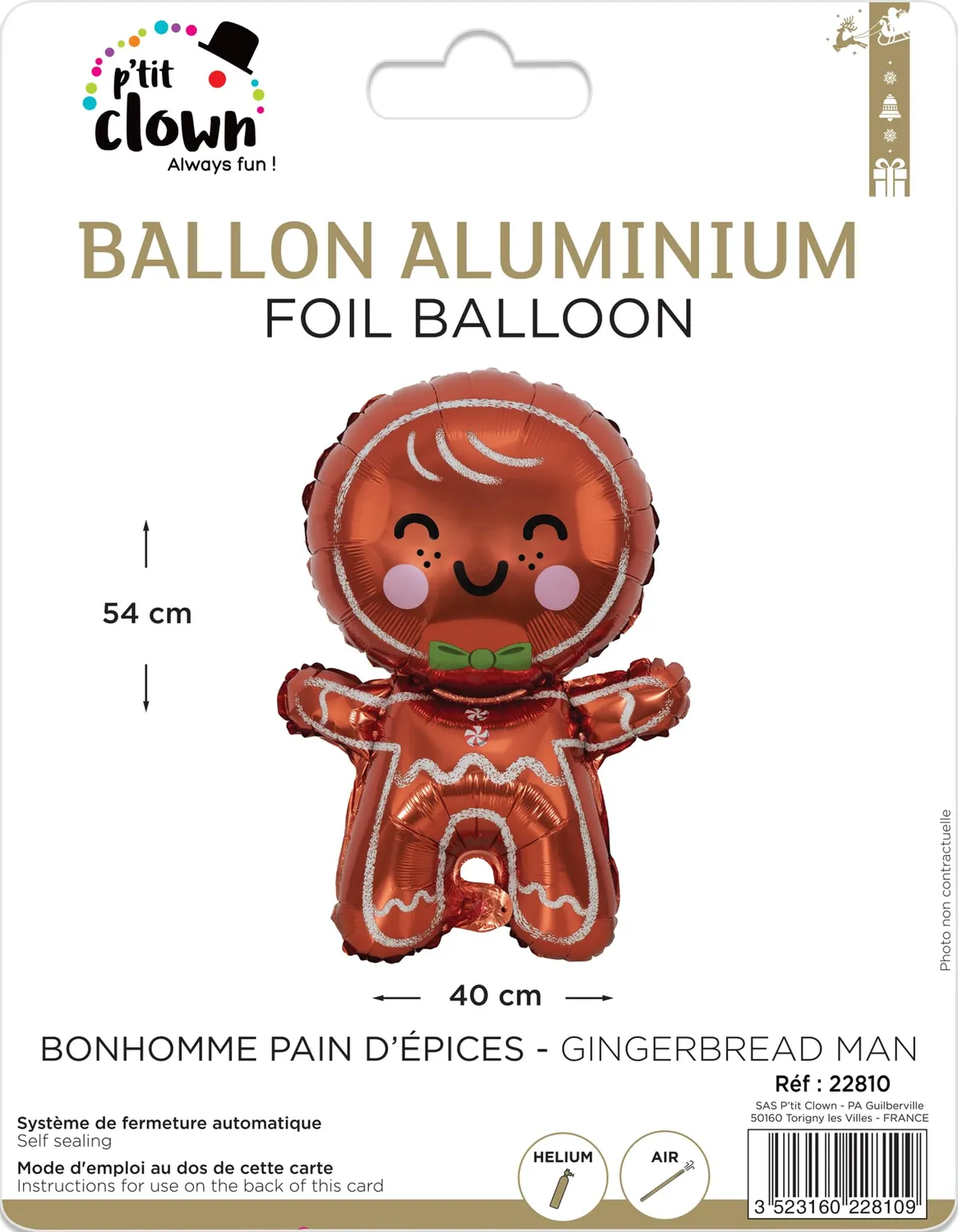 P'tit Clown Palloncino Alluminio Omino Pan di Zenzero Natale