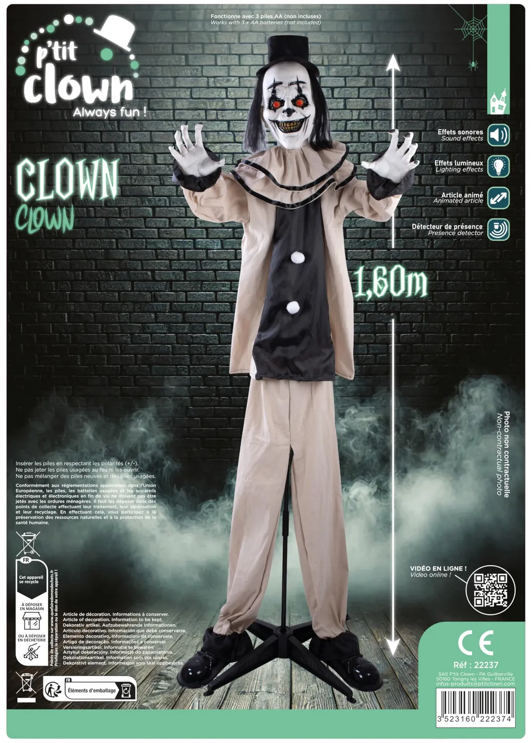 P'tit Clown 22237 clown animatronic 160 cm sonoro