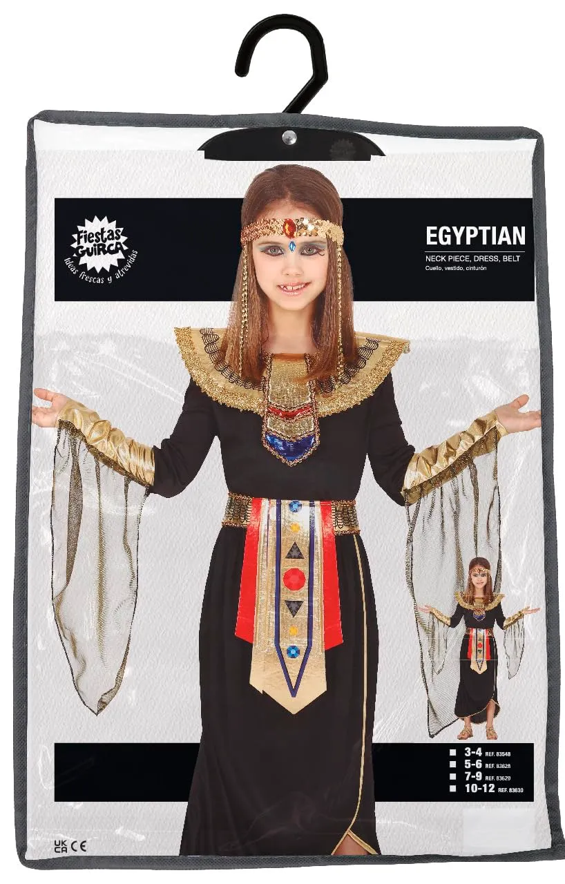 Guirca Costume Egiziana Bambina Nero Oro 10-12 Anni