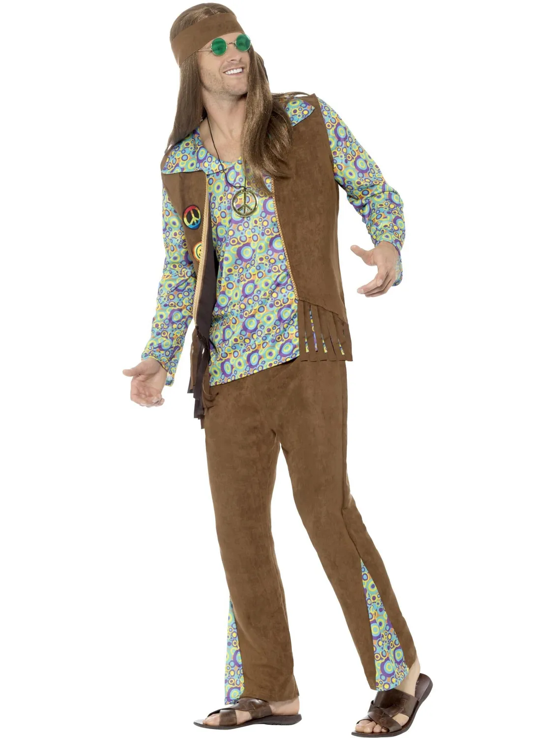 Smiffys 60s Hippie Costume Uomo 5 Pezzi Multicolore