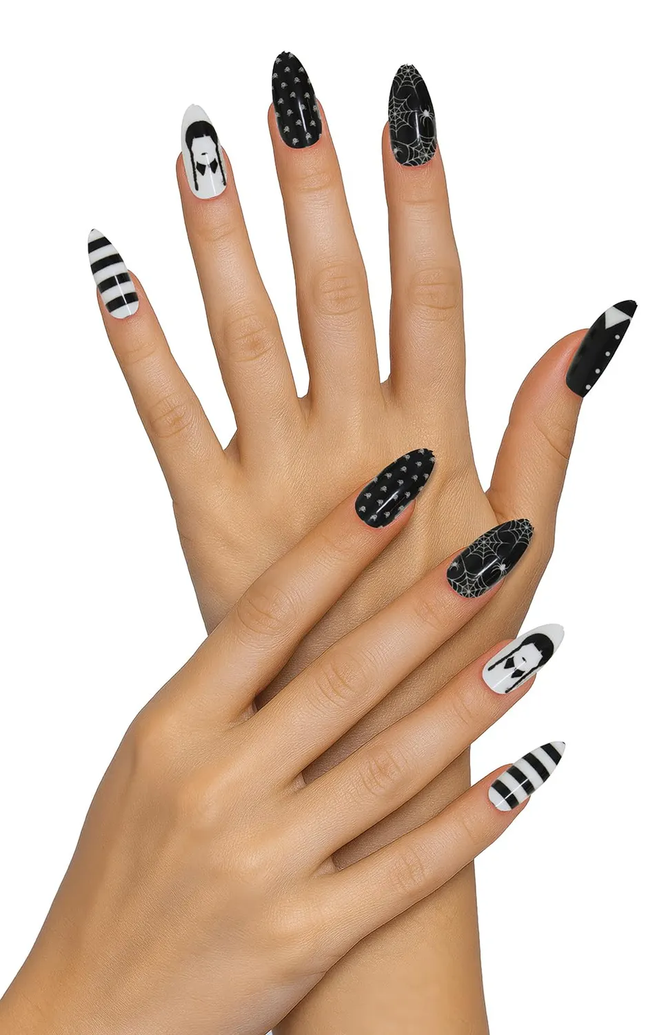 Guirca Unghie Finte Ragazza Gotica con Adesivo per Halloween