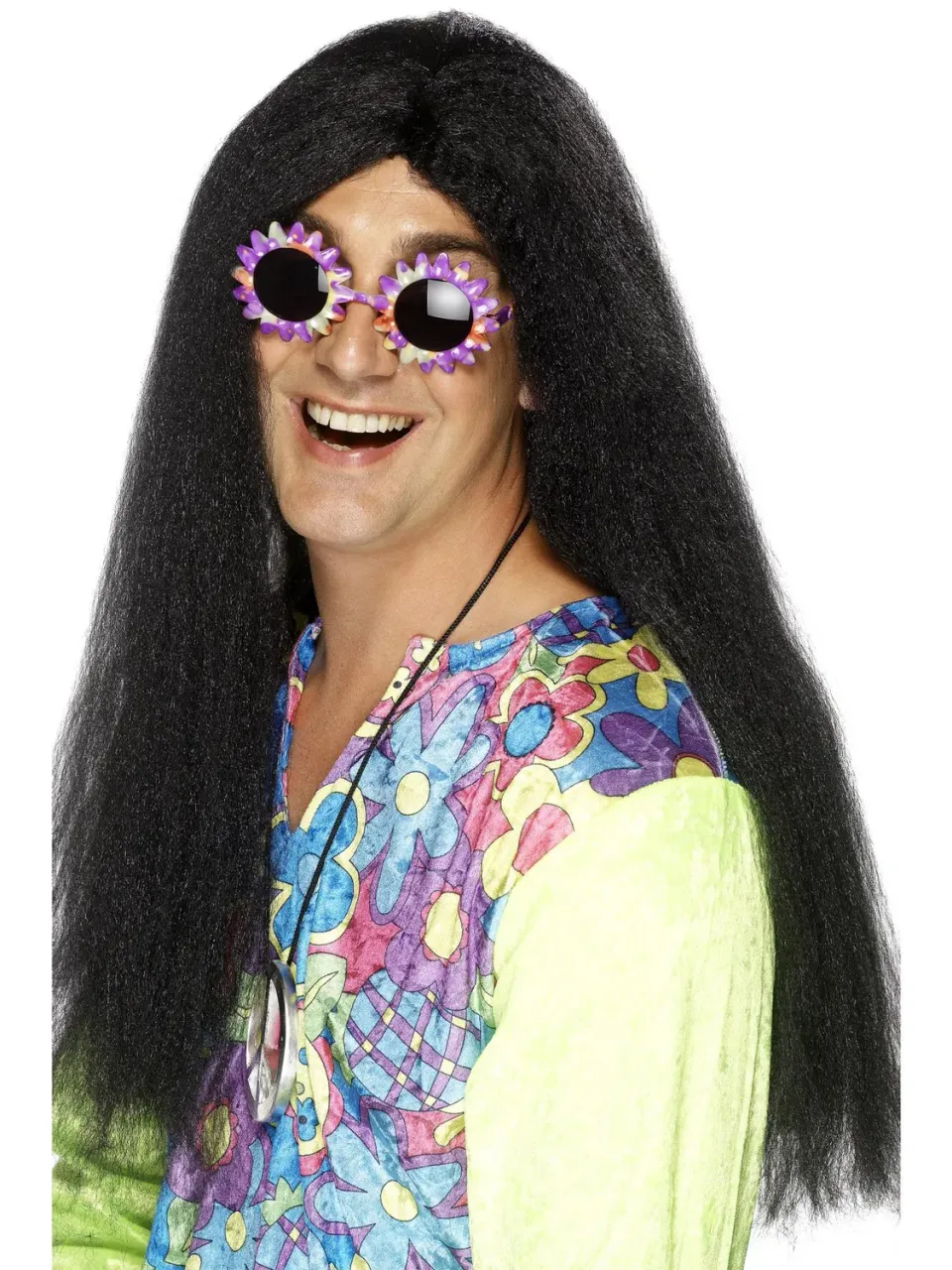 Smiffys Hippy parrucca lunga nera unisex