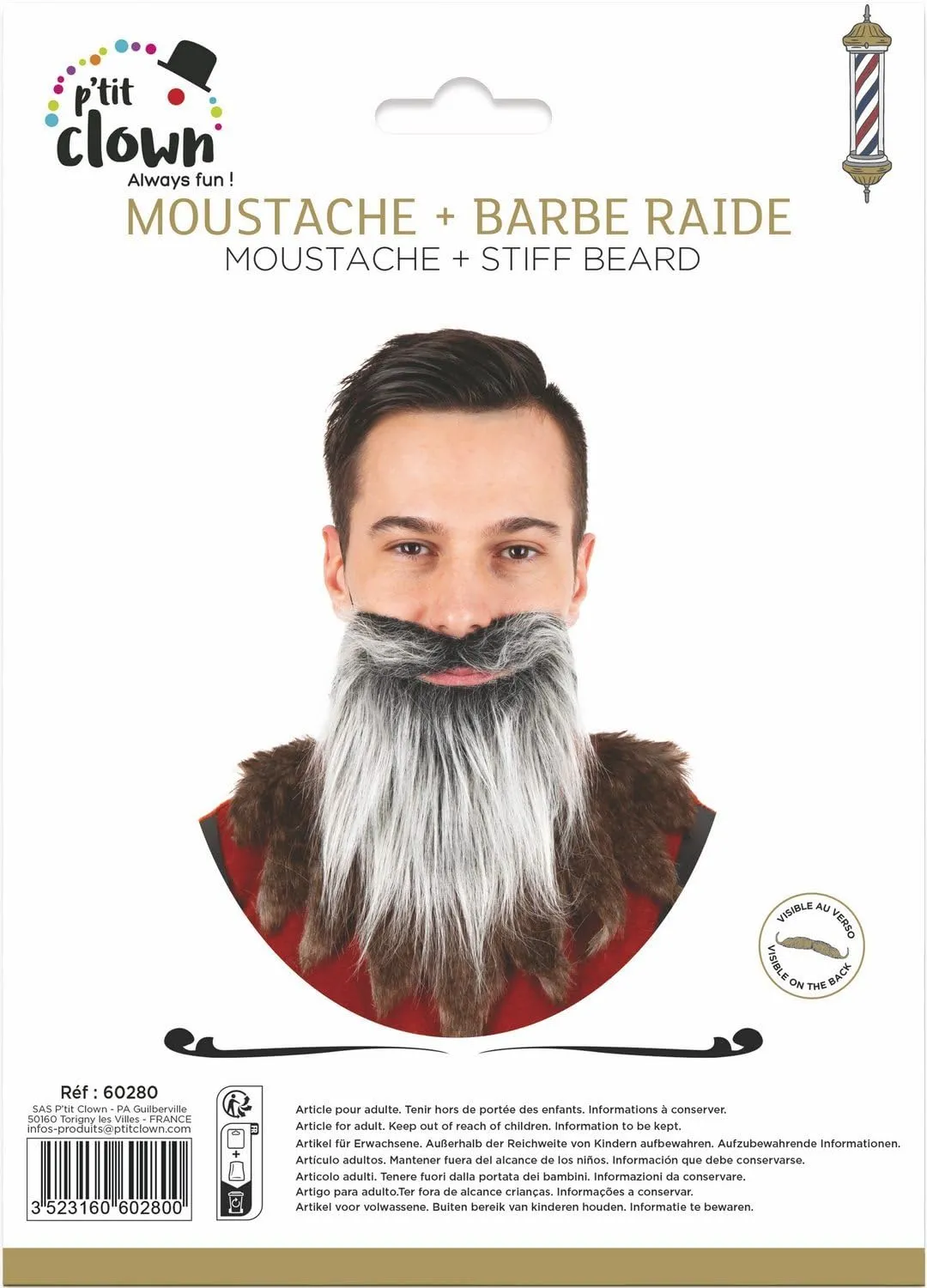 P'tit Clown Barba liscia grigia barba finta unisex