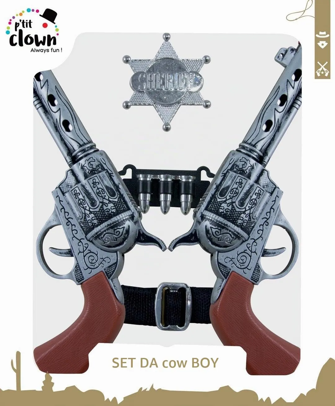 P'tit Clown 12442 Set Cowboy accessorio 2 revolver argentati
