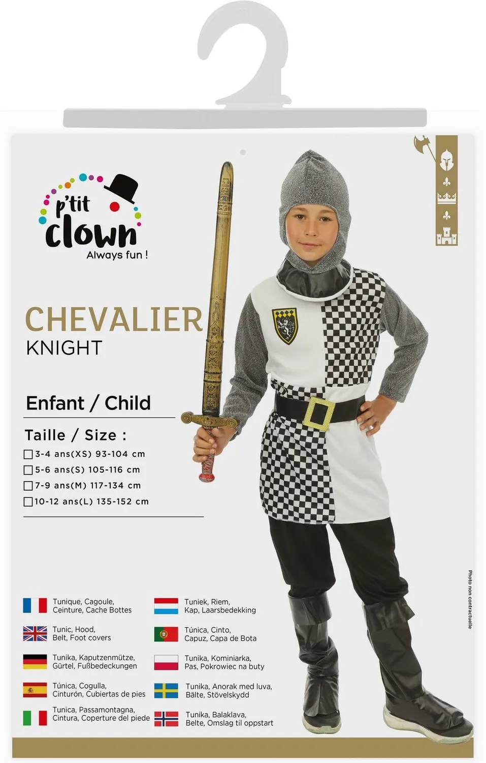 P'tit Clown Costume cavaliere bambino 10-12 anni grigio medievale