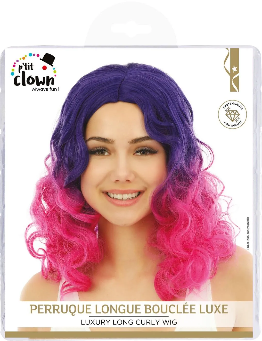 P'tit Clown parrucca lunga riccia rosa tie dye lusso