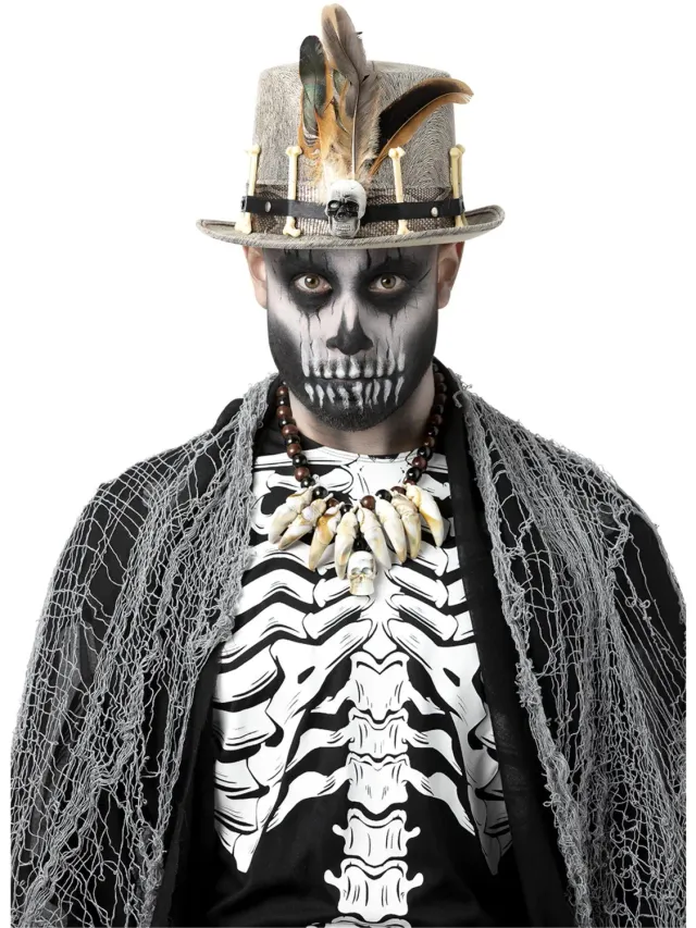 Smiffys Voodoo Distressed Grey cappello grigio con teschio