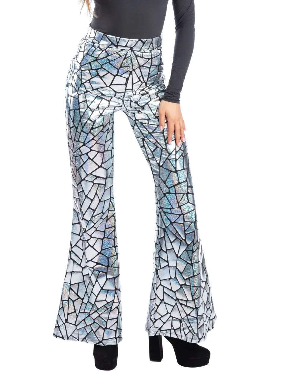 Smiffys Disco Darling pantaloni costume donna argento olografico