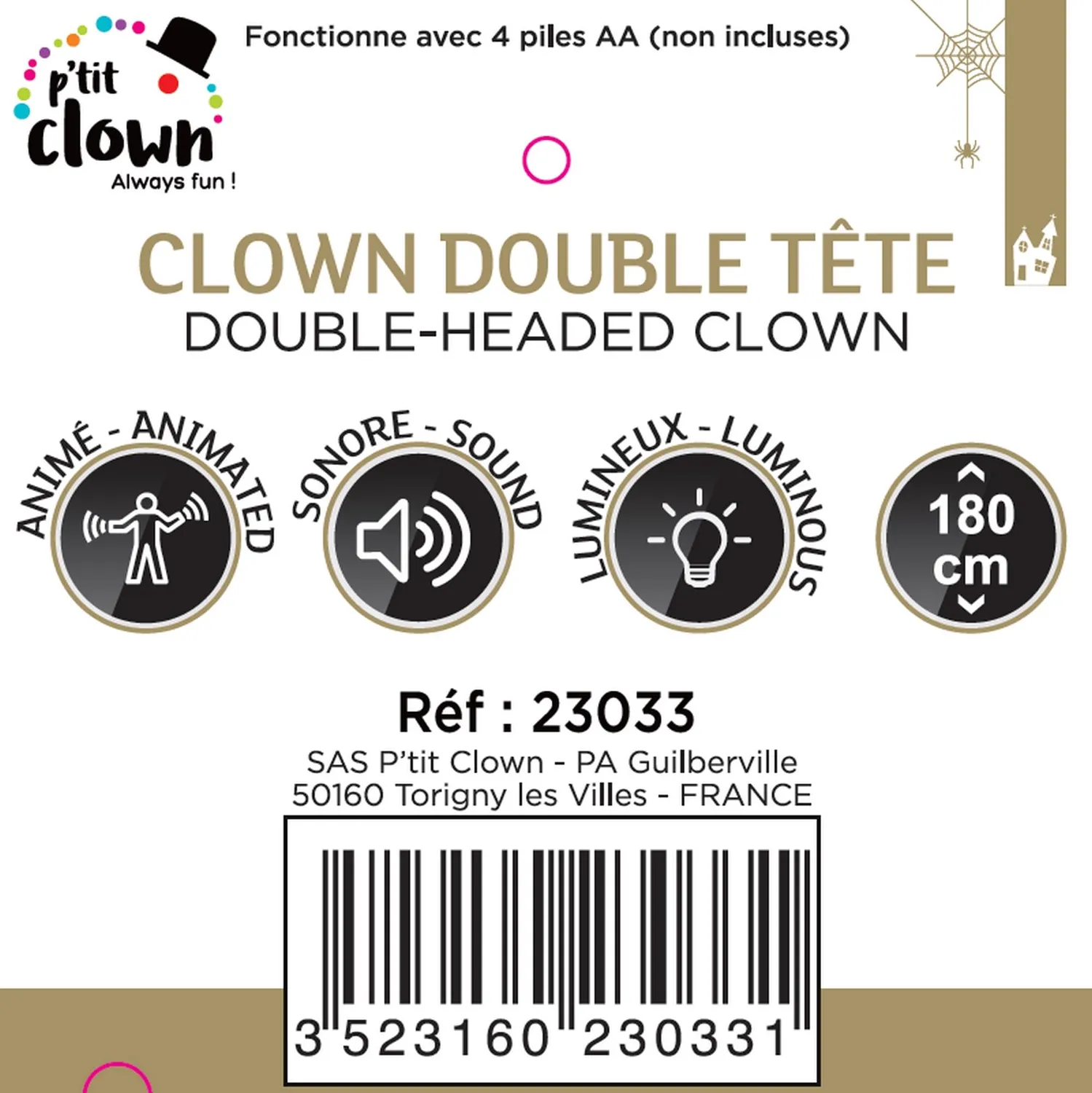 P'tit Clown Clown Due Teste animatronic Halloween 180cm