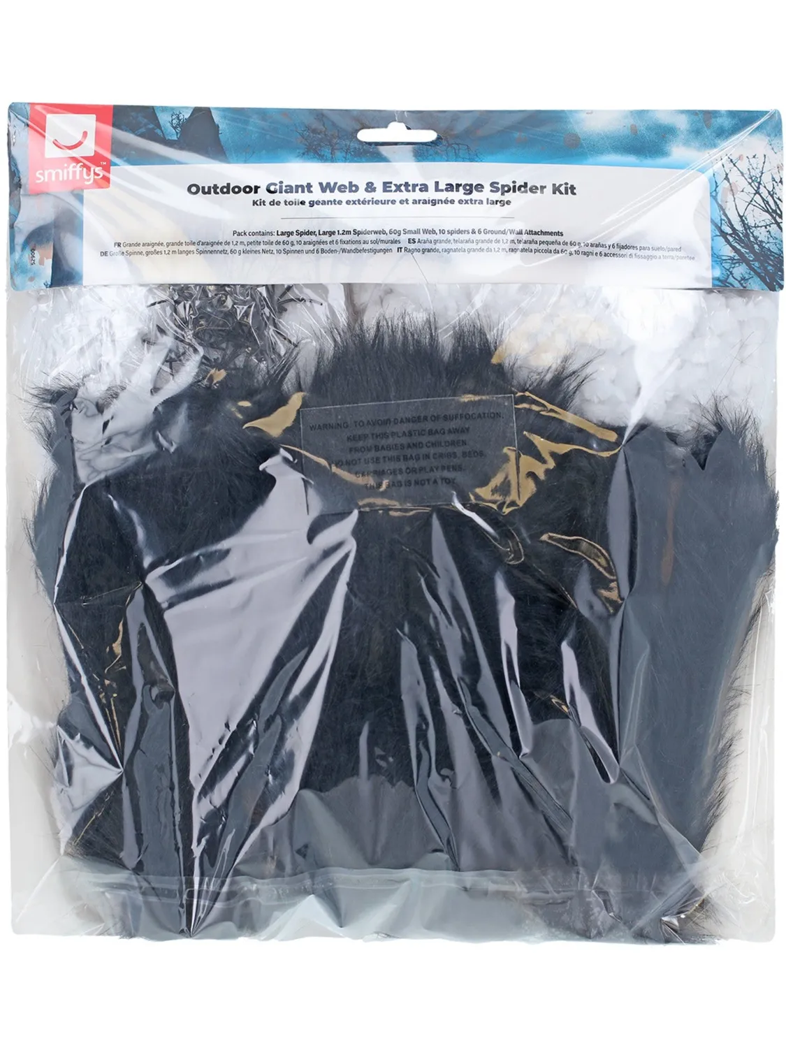 Smiffys Outdoor Giant Spider decorazione ragno con ragnatela 1,2 m