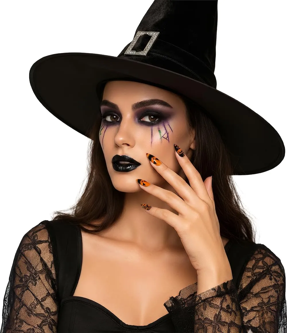 Guirca Unghie Finte Ragazza Gotica con Adesivo per Halloween