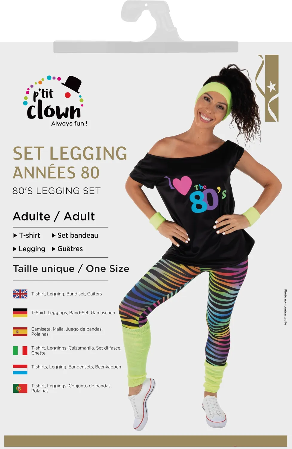 P'tit Clown costume legging anni '80 giallo taglia unica