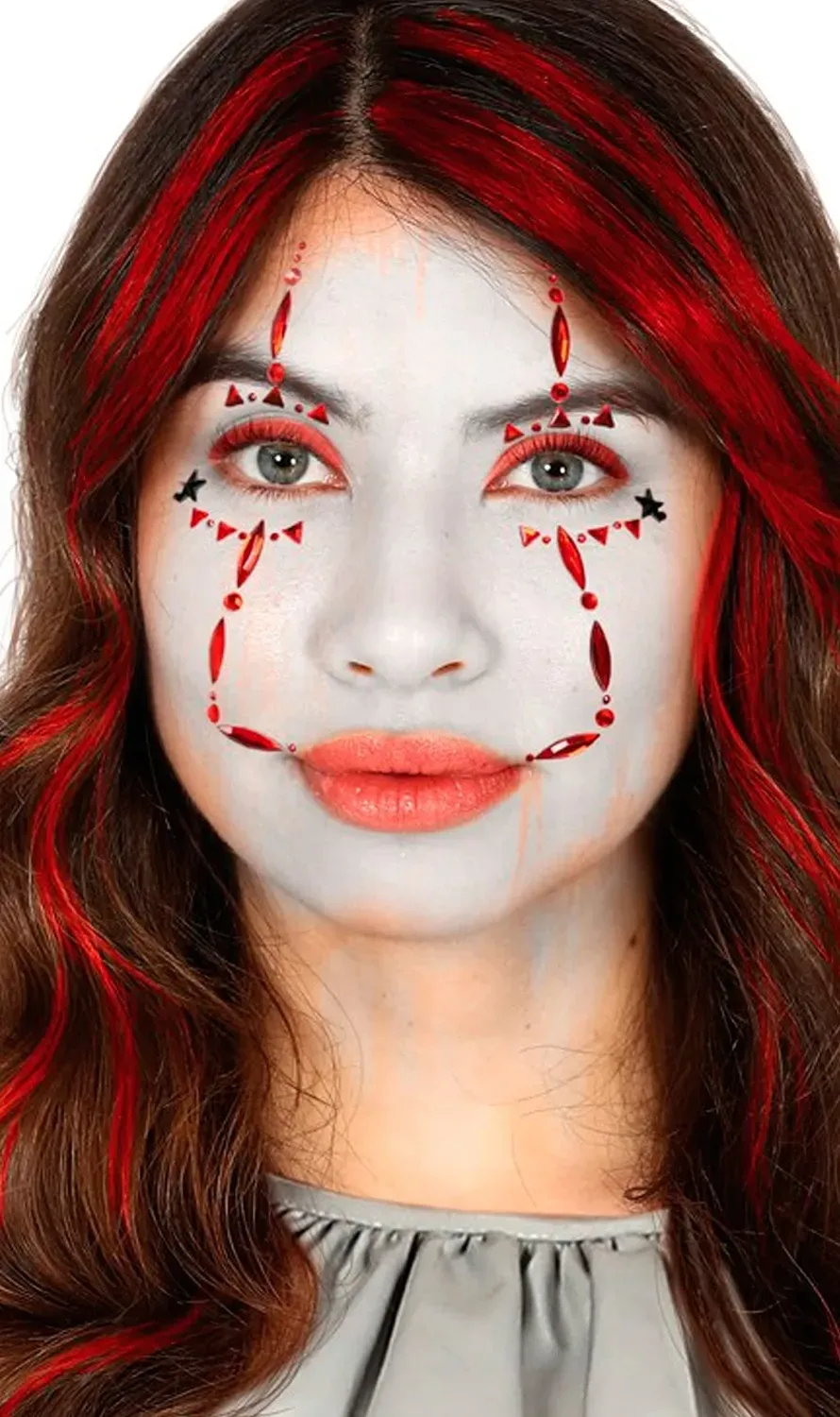 Guirca Clown Horror gioielli facciali adesivi rossi strass