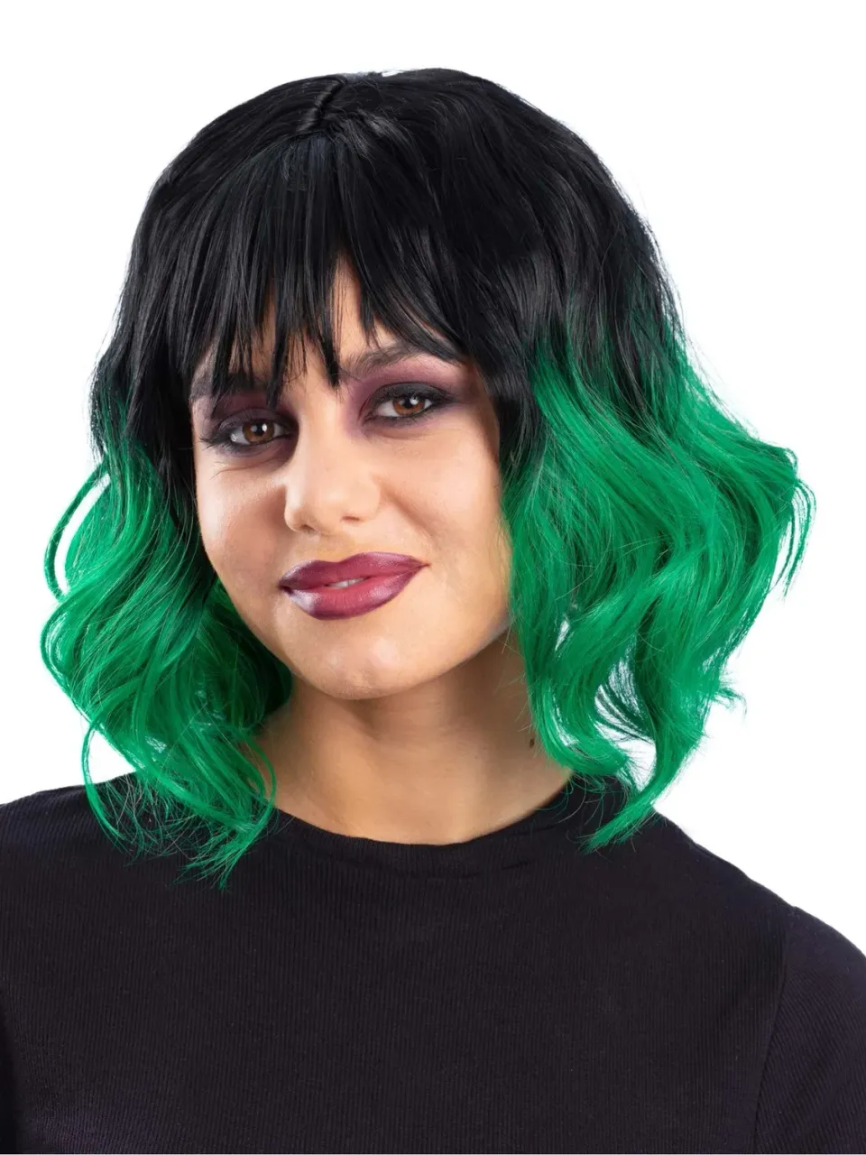 Smiffys Grunge Ghost parrucca bob nero verde ombré