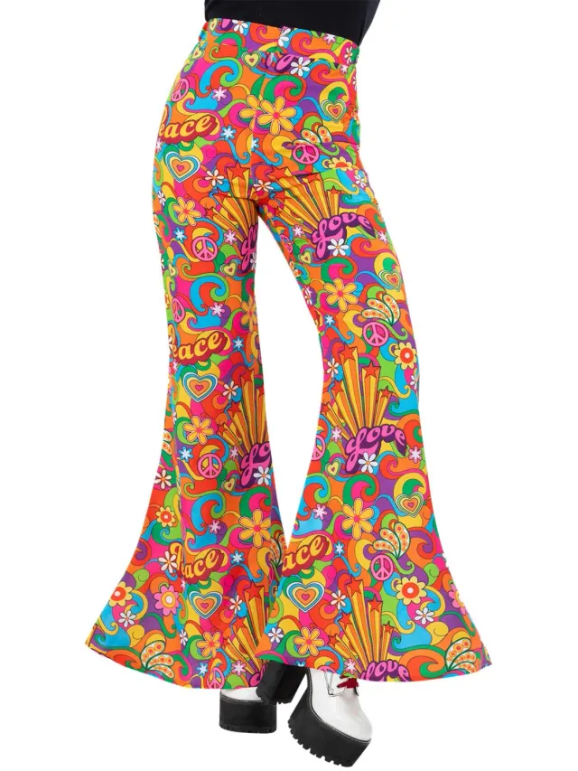 Smiffys Rainbow Peace pantaloni a zampa donna arcobaleno