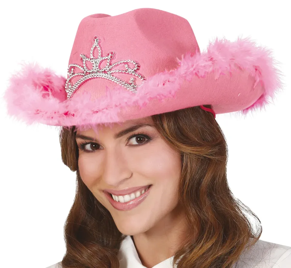 Fiestas Guirca cappello cowgirl rosa con marabou diadema