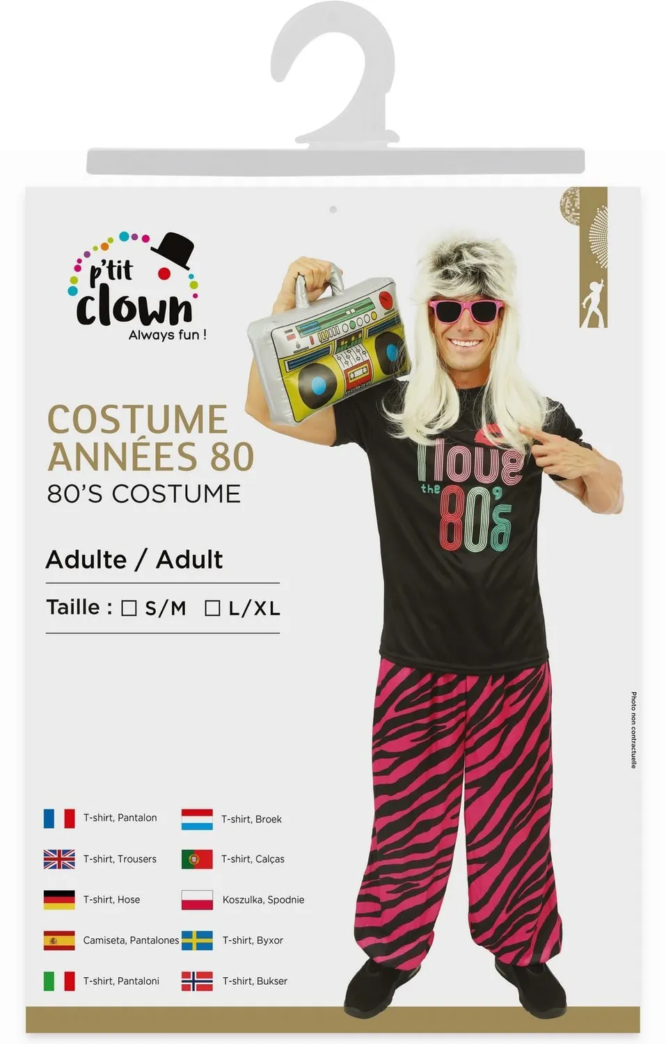 P'tit Clown Costume Anni 80 Uomo Retro L-XL