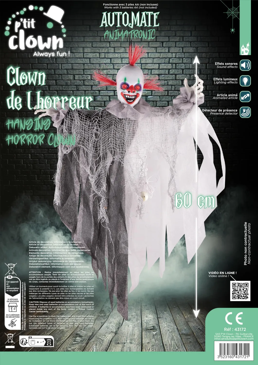 P'tit Clown 43172 clown animato 60 cm