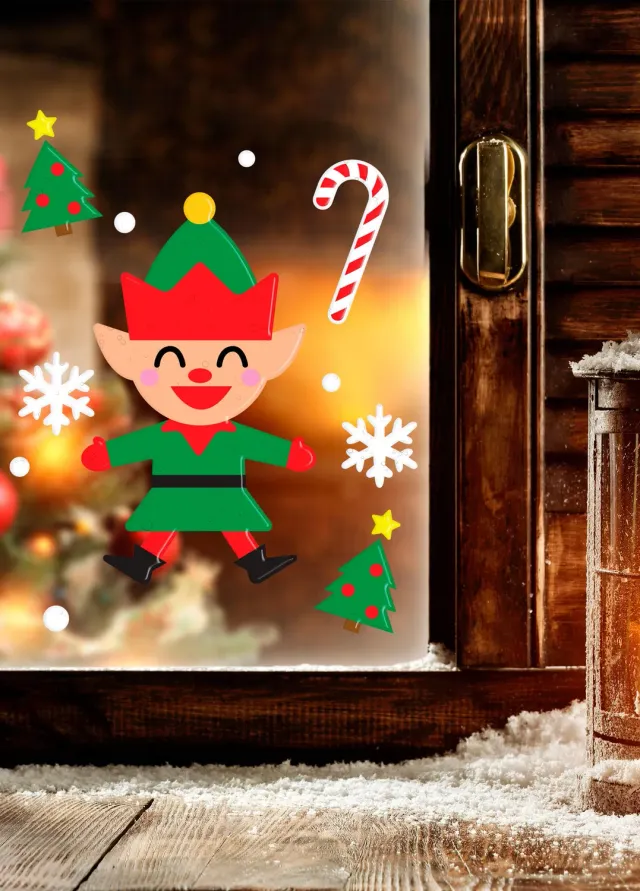 Fiestas Guirca adesivi gel finestra Natale elfo 20x25 cm