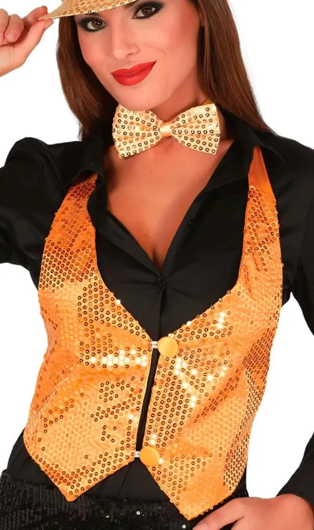 Fiestas Guirca Gilet in Paillettes Dorato Donna