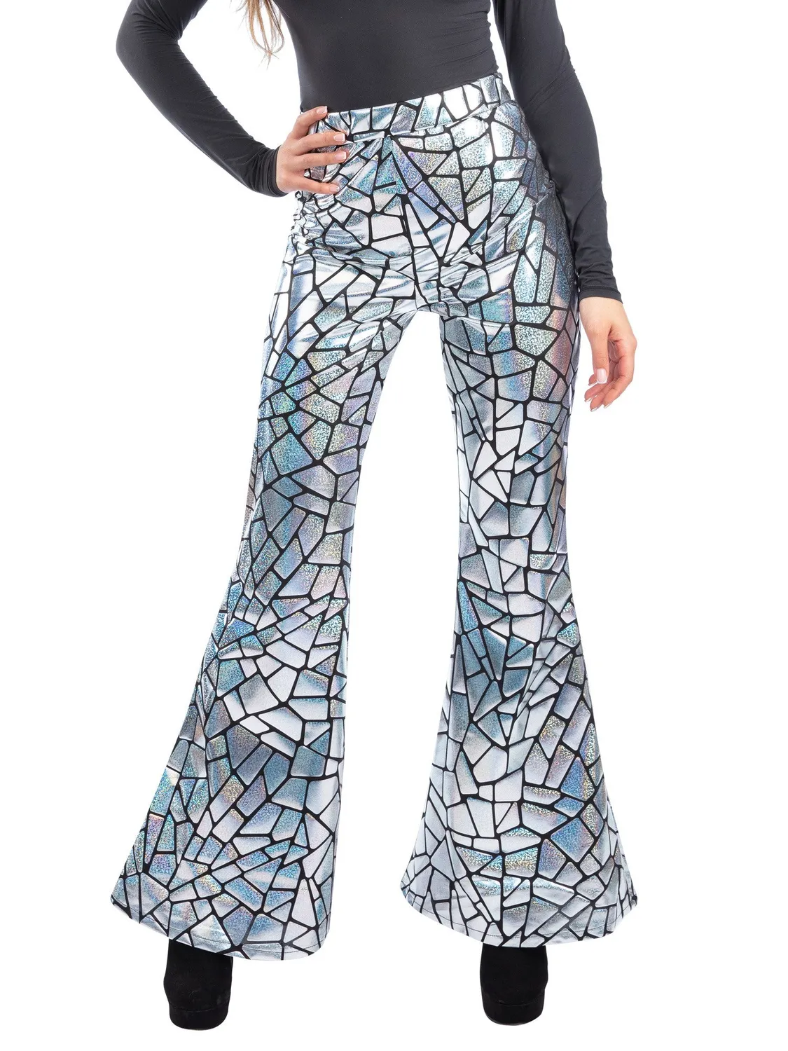 Smiffys Disco Darling pantaloni costume donna argento olografico