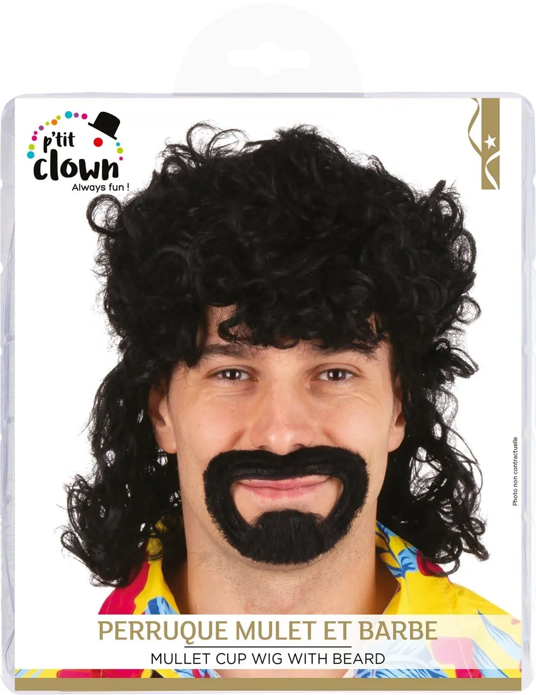 P'tit Clown Jacky 49890 Parrucca e Barba Nera Anni 70
