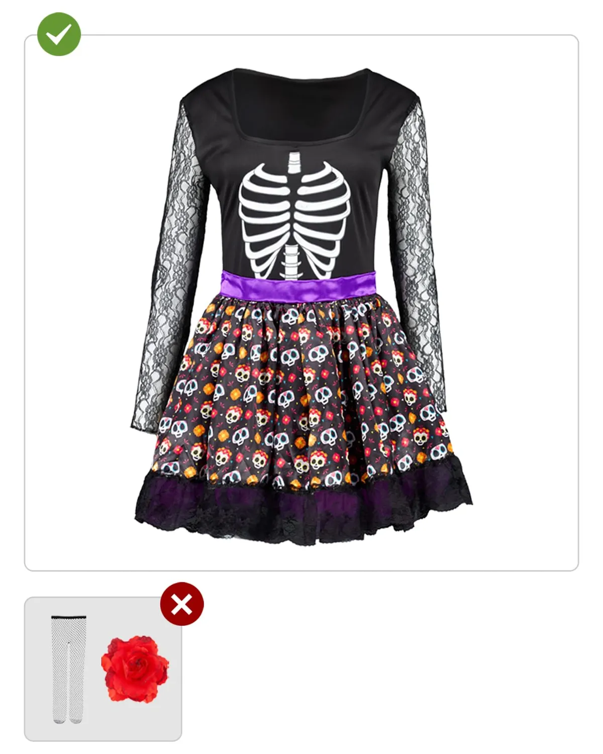 Funidelia Catrina costume donna nero scheletro XS