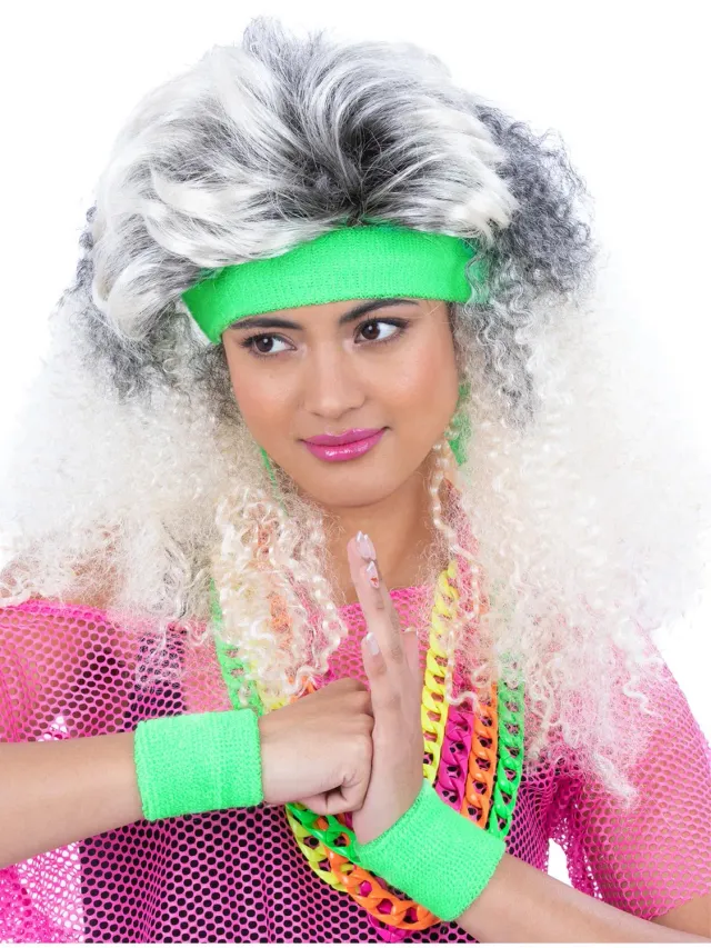 Smiffys 80s Neon Sweatbands set fasce verdi fluo