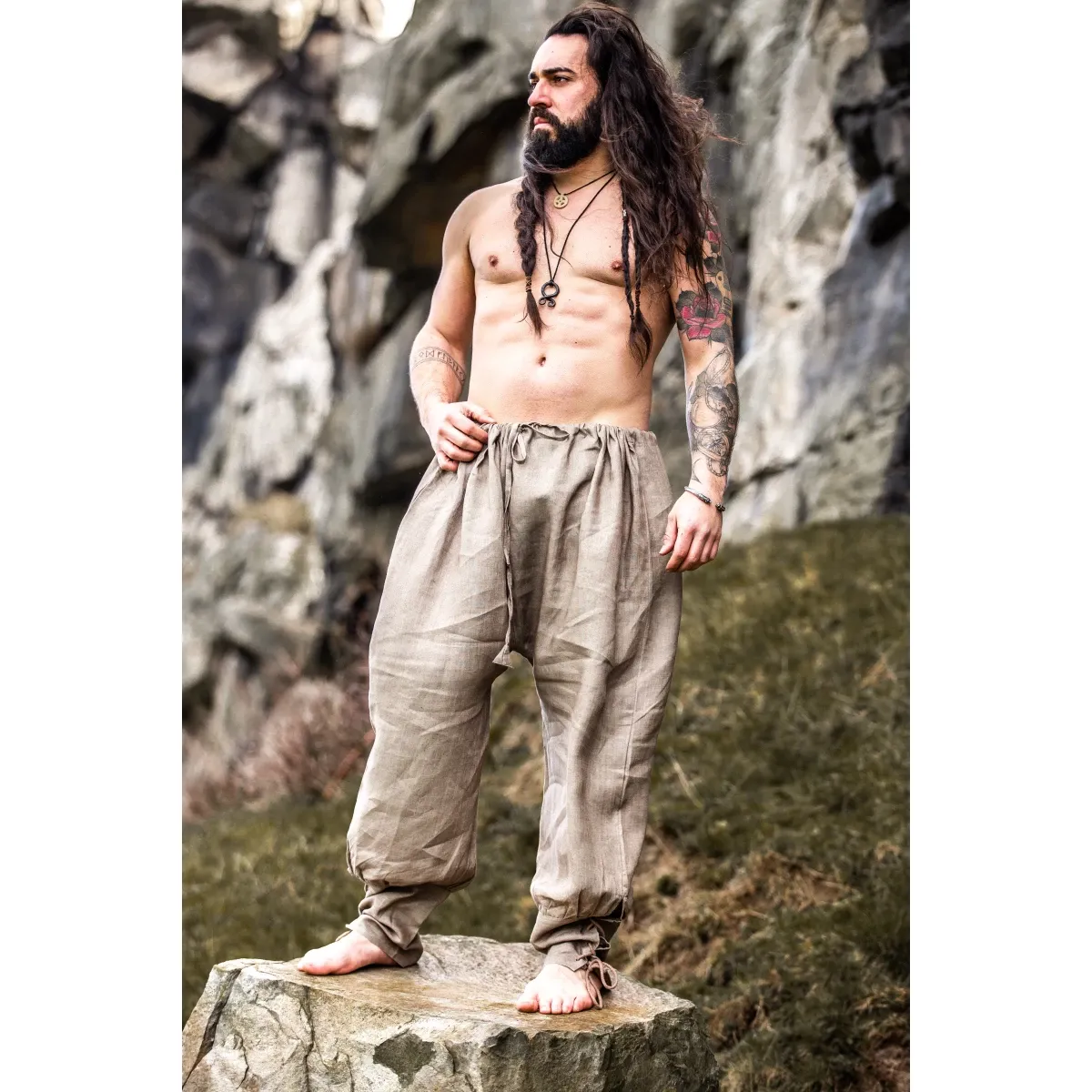 La Bottega di Merlino Wodan pantaloni grigio pietra lino