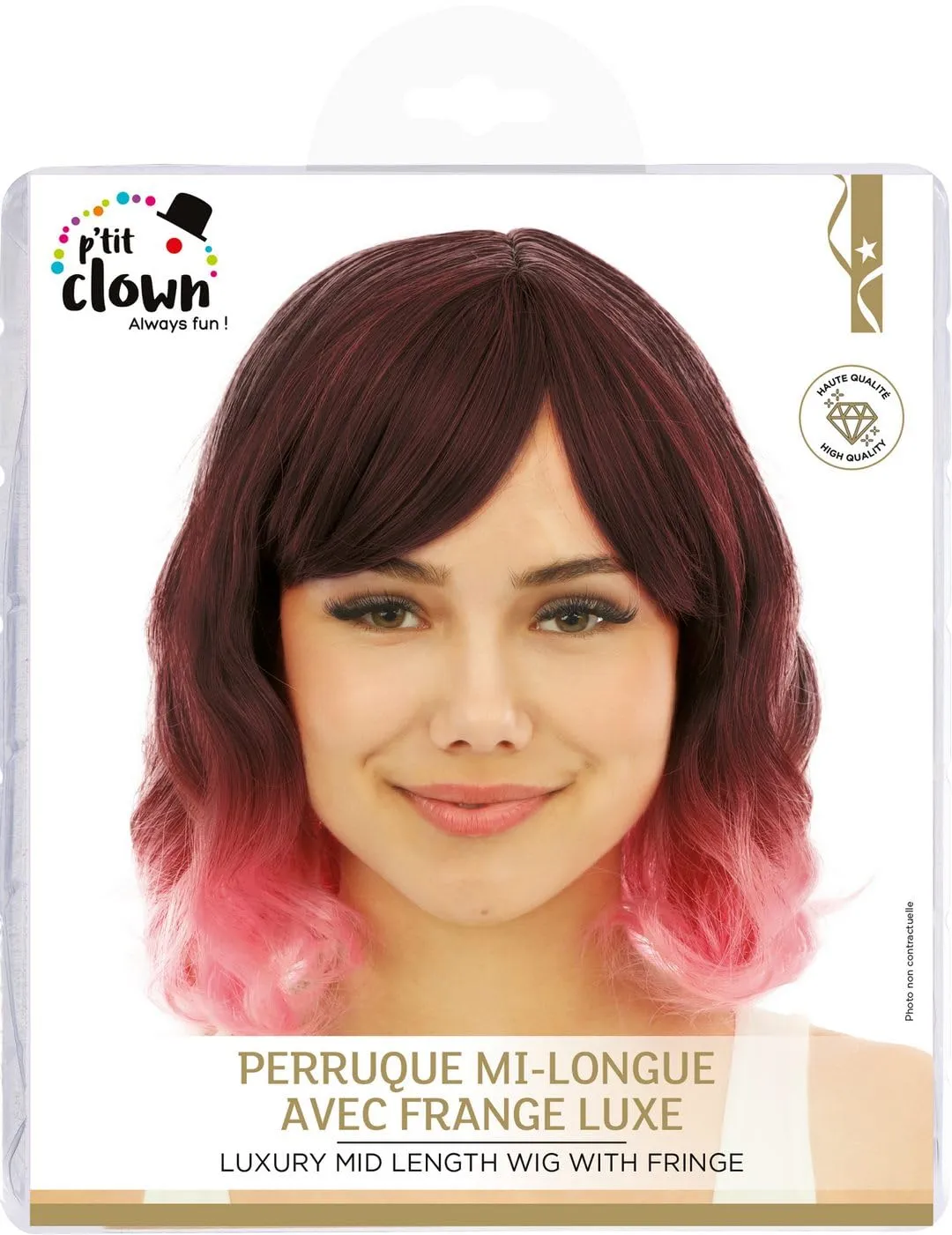 P'tit Clown parrucca semilunga rosa con frangia