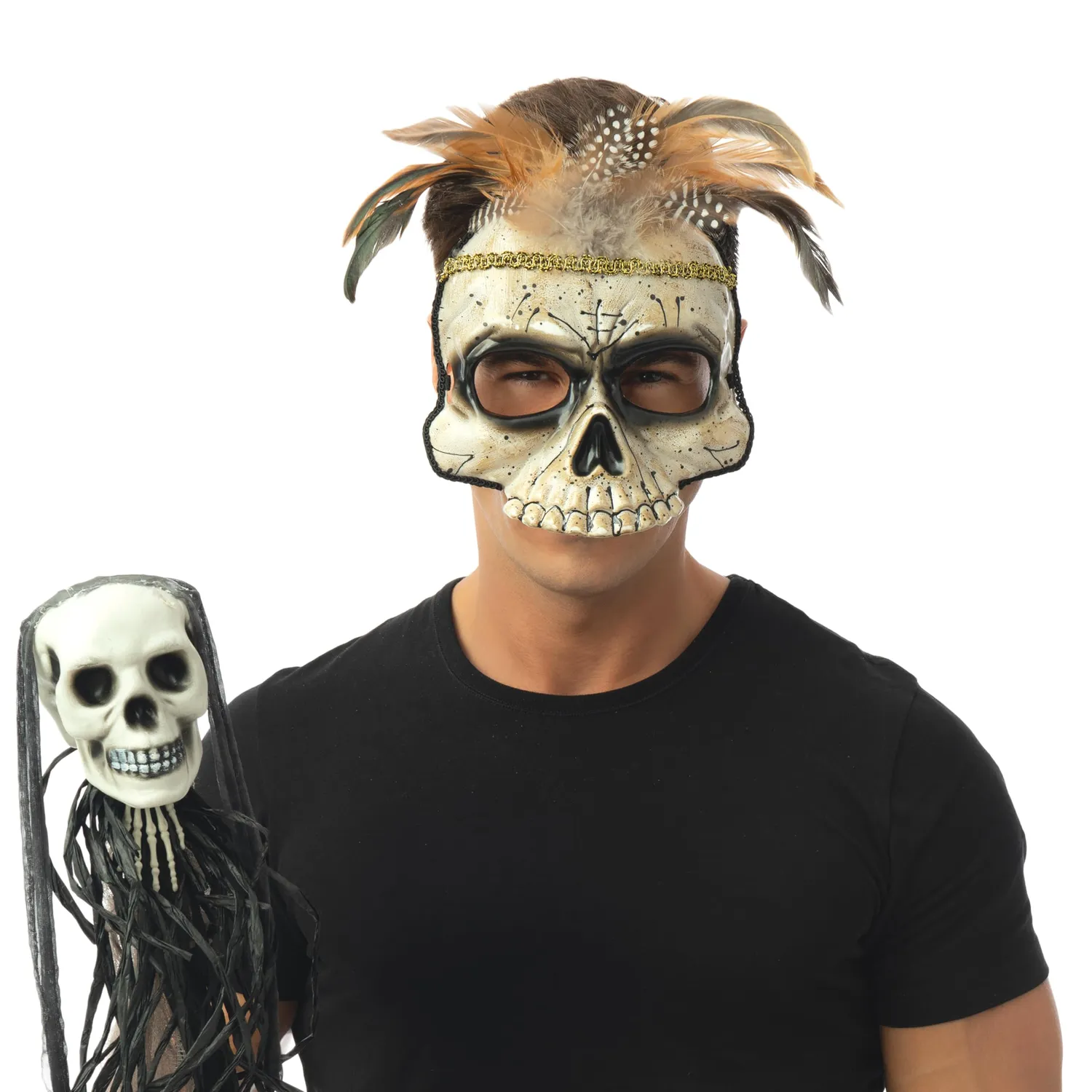 P'tit Clown mezza maschera voodoo adulto lattice con piume