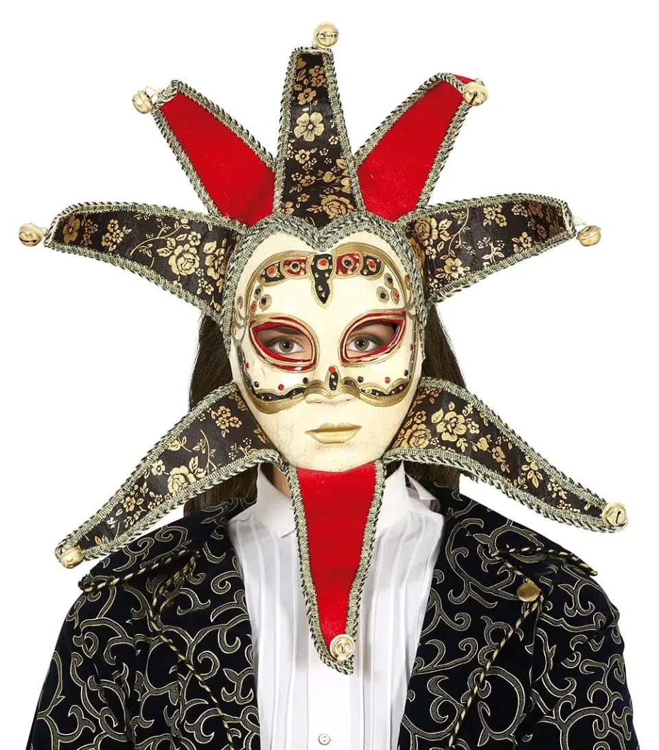 Fiestas Guirca maschera veneziana rossa oro donna