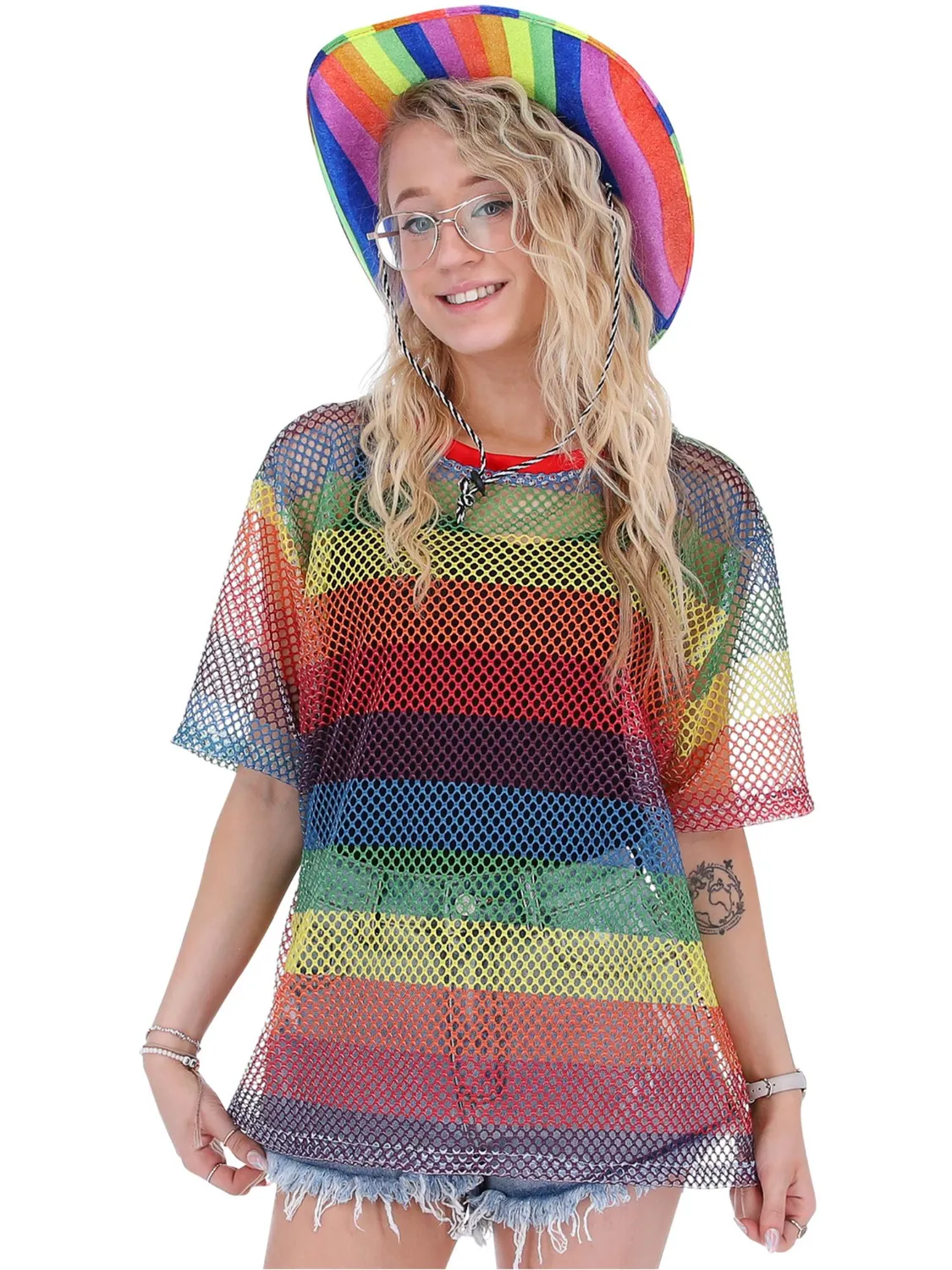 Smiffys Rainbow top mesh arcobaleno unisex Pride