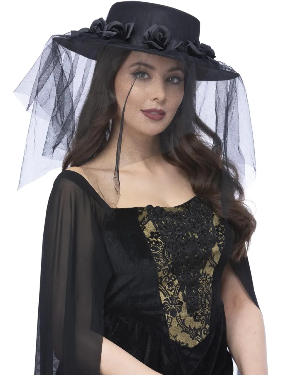 Smiffys Cappello Vedova Nera Gotico con Velo e Rose
