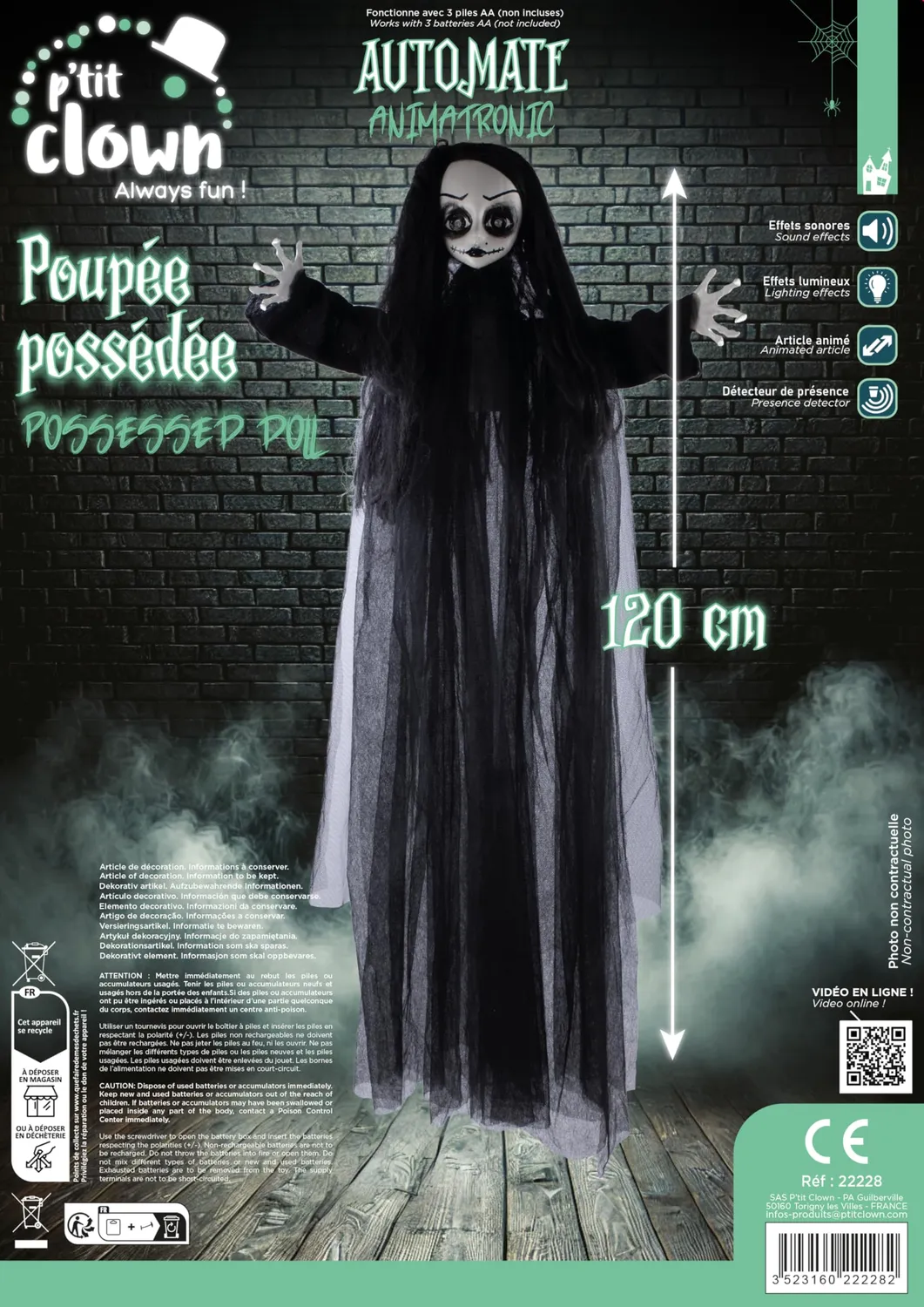 P'tit Clown 22228 bambola maledetta Halloween 120 cm animatronic