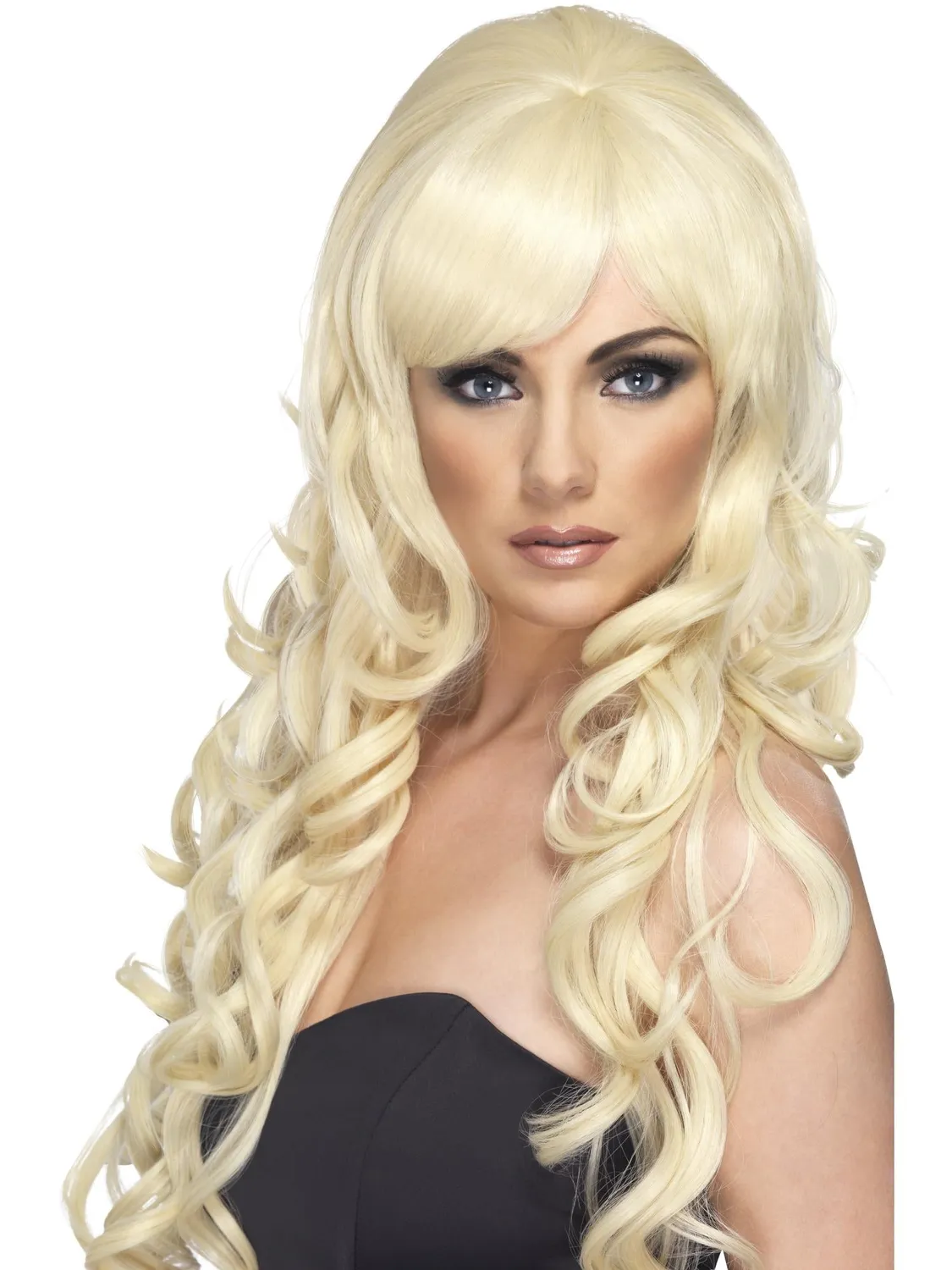 Smiffys Pop Starlet parrucca bionda riccia lunga con frangia